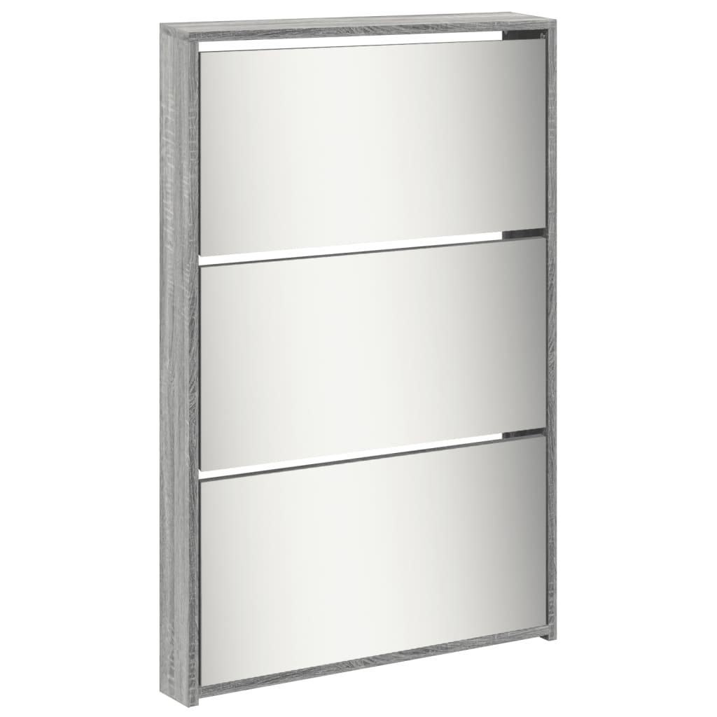 Schuhschrank Mit Spiegel 5 Fächer 63X17X169,5 Cm Grau Sonoma