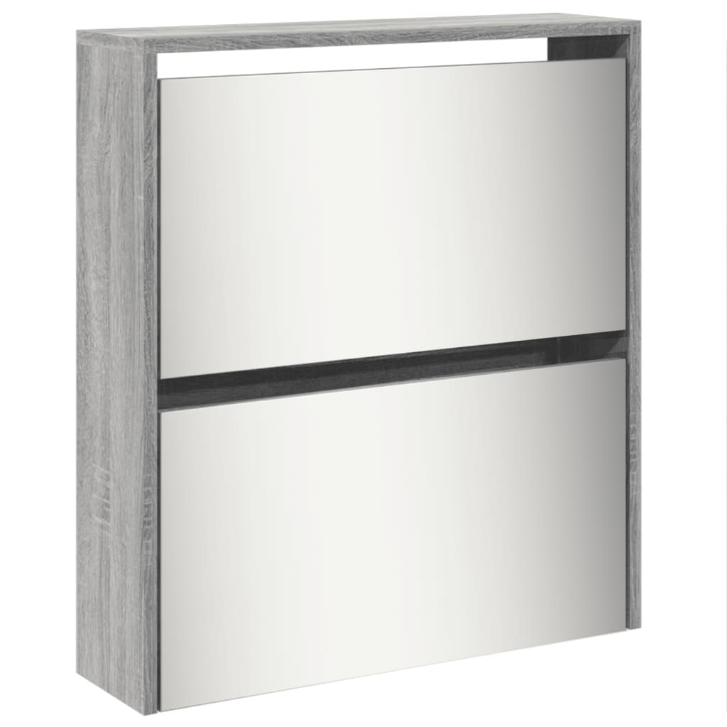 Schuhschrank Mit Spiegel 5 Fächer 63X17X169,5 Cm Grau Sonoma