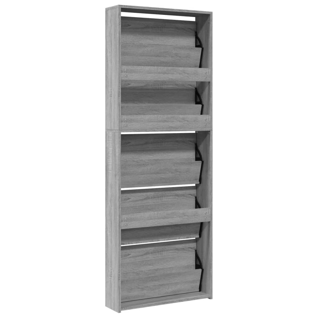 Schuhschrank Mit Spiegel 5 Fächer 63X17X169,5 Cm Grau Sonoma