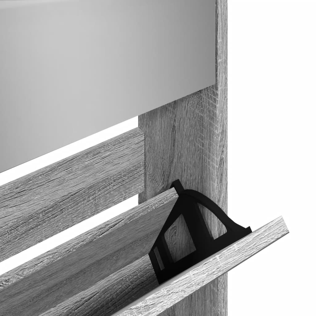 Schuhschrank Mit Spiegel 5 Fächer 63X17X169,5 Cm Grau Sonoma