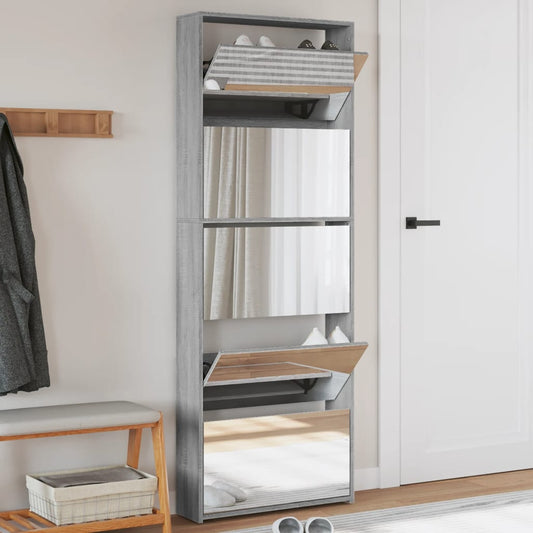 Schuhschrank Mit Spiegel 5 Fächer 63X17X169,5 Cm Grau Sonoma