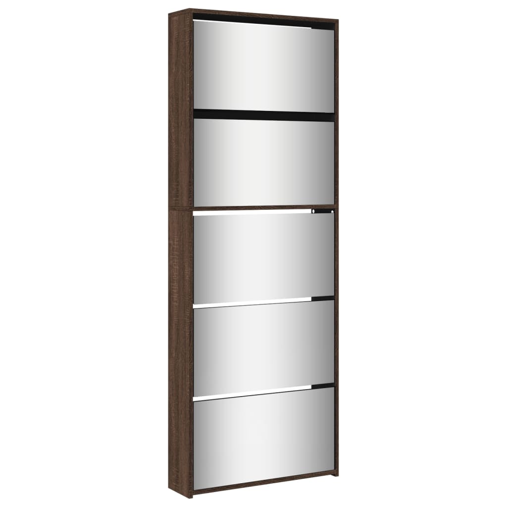 Schuhschrank Mit Spiegel 5 Fächer Braun Eiche 63X17X169,5 Cm Braune Eiche