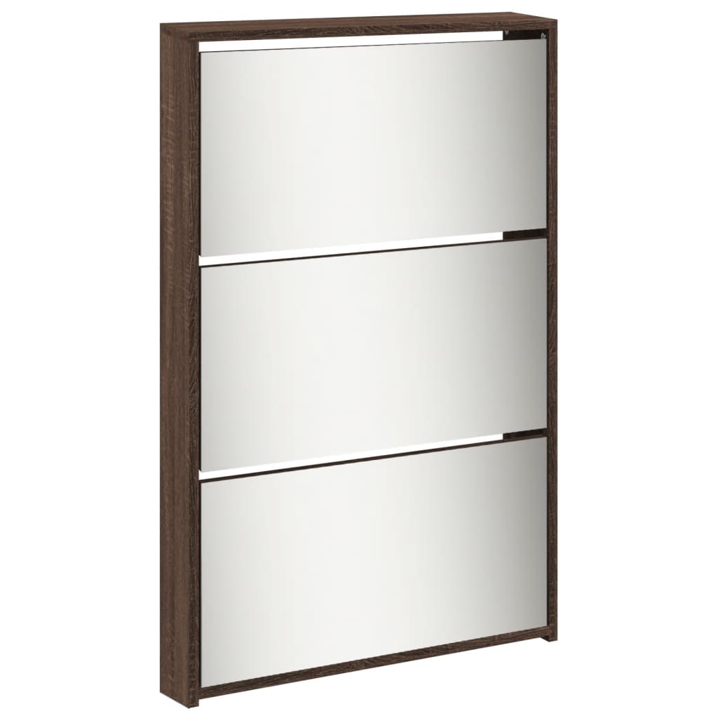 Schuhschrank Mit Spiegel 5 Fächer Braun Eiche 63X17X169,5 Cm Braune Eiche