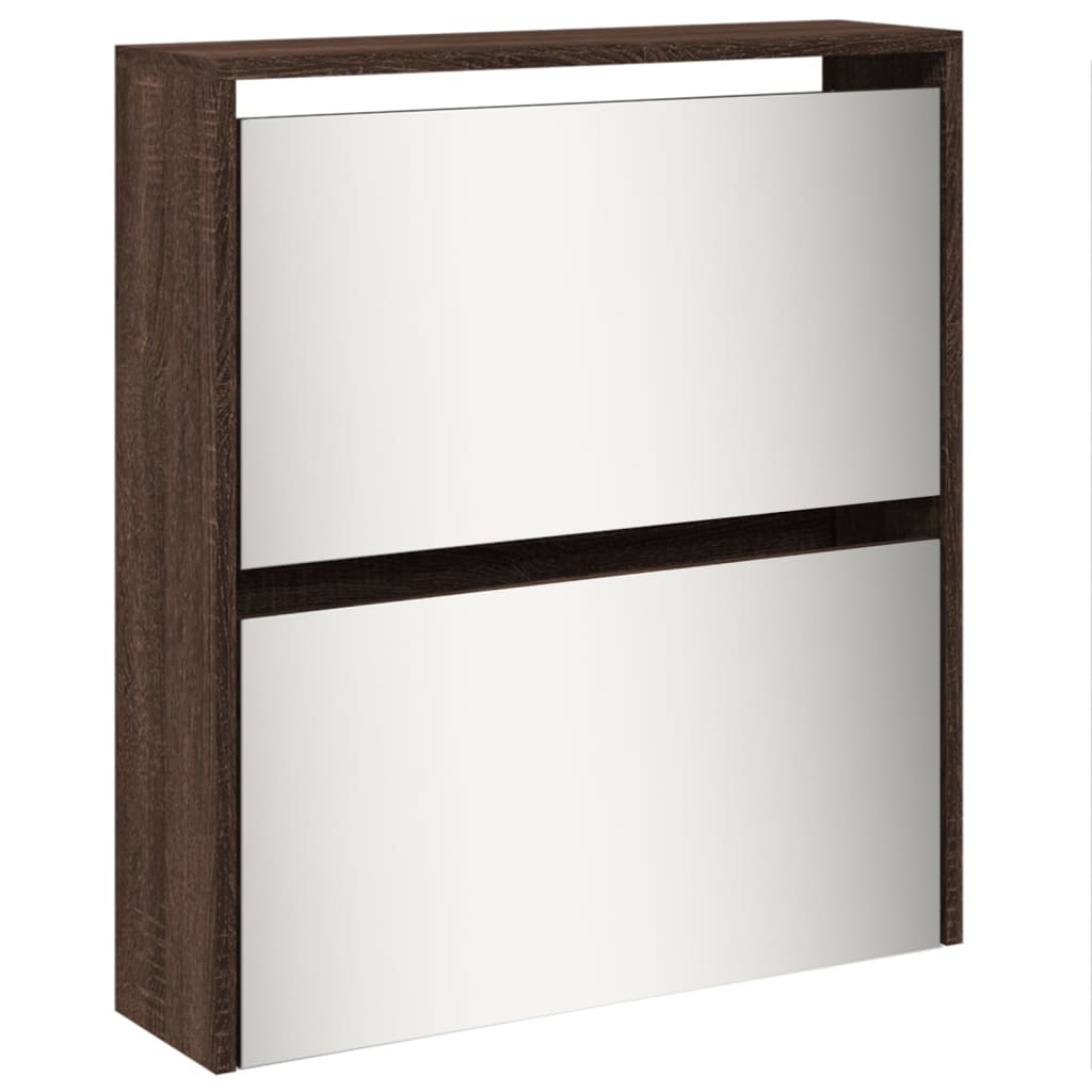 Schuhschrank Mit Spiegel 5 Fächer Braun Eiche 63X17X169,5 Cm Braune Eiche