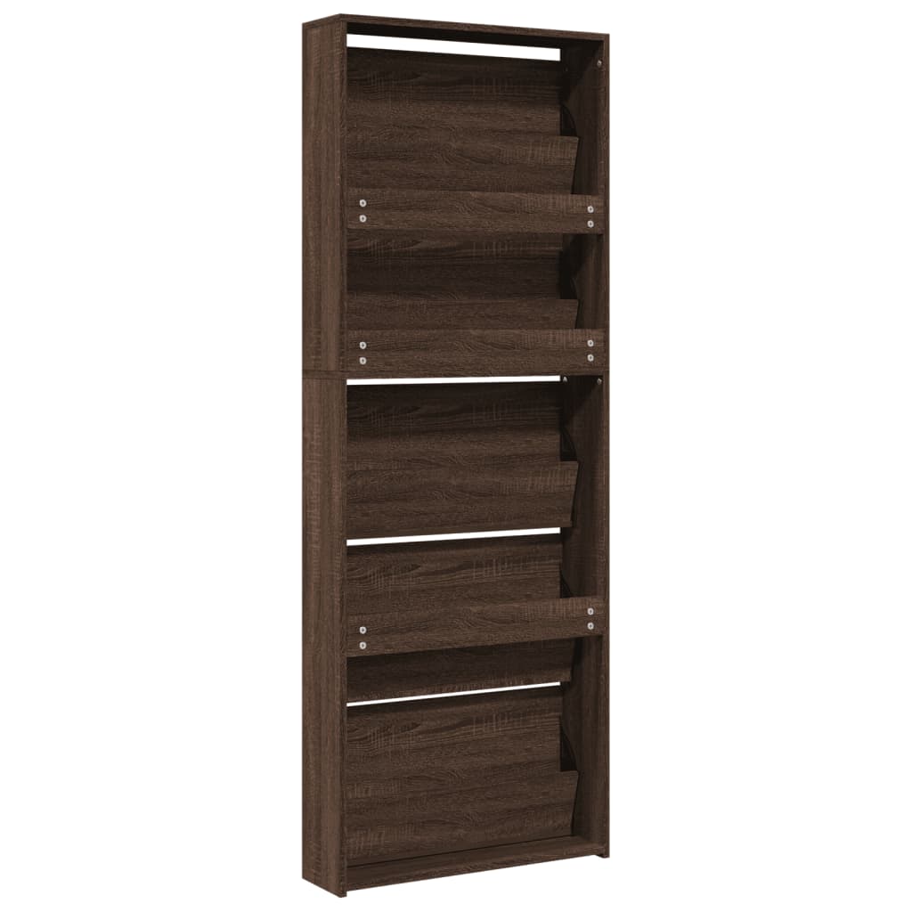 Schuhschrank Mit Spiegel 5 Fächer Braun Eiche 63X17X169,5 Cm Braune Eiche