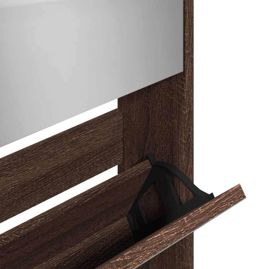 Schuhschrank Mit Spiegel 5 Fächer Braun Eiche 63X17X169,5 Cm Braune Eiche