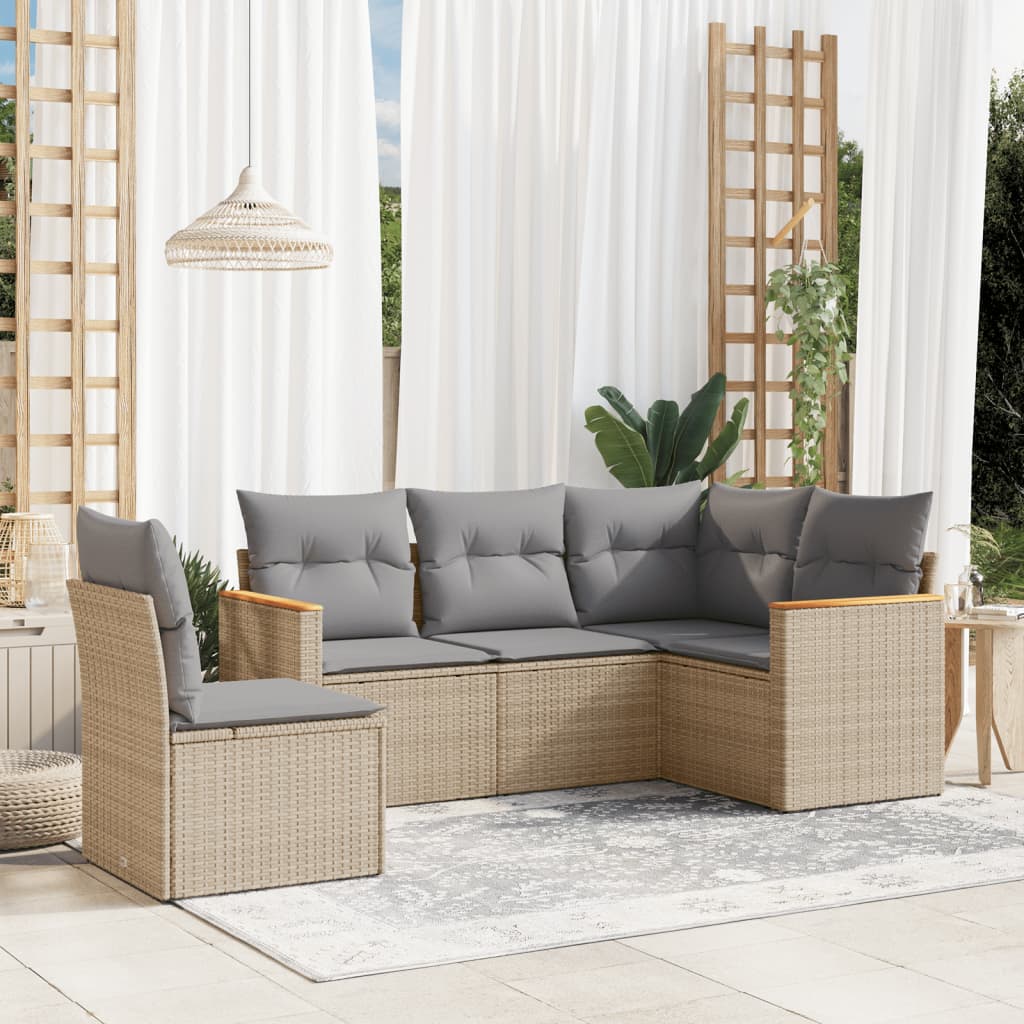 6-Tlg. Garten-Sofagarnitur Mit Kissen Beige Poly Rattan