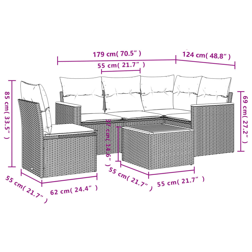 6-Tlg. Garten-Sofagarnitur Mit Kissen Beige Poly Rattan