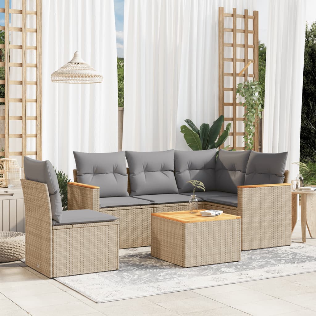 6-Tlg. Garten-Sofagarnitur Mit Kissen Beige Poly Rattan