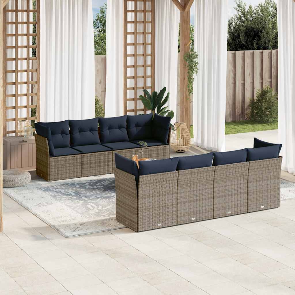 9-Tlg. Garten-Sofagarnitur Mit Kissen Poly Rattan