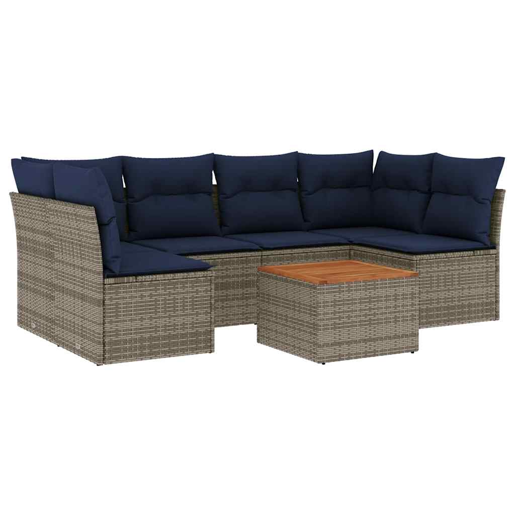 7-Tlg. Garten-Sofagarnitur Mit Kissen Poly Rattan