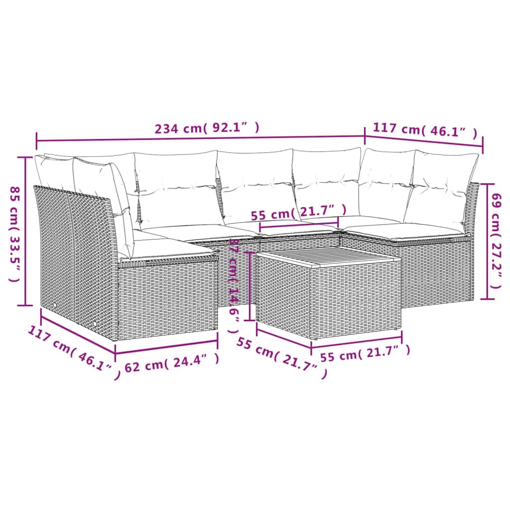 7-Tlg. Garten-Sofagarnitur Mit Kissen Poly Rattan