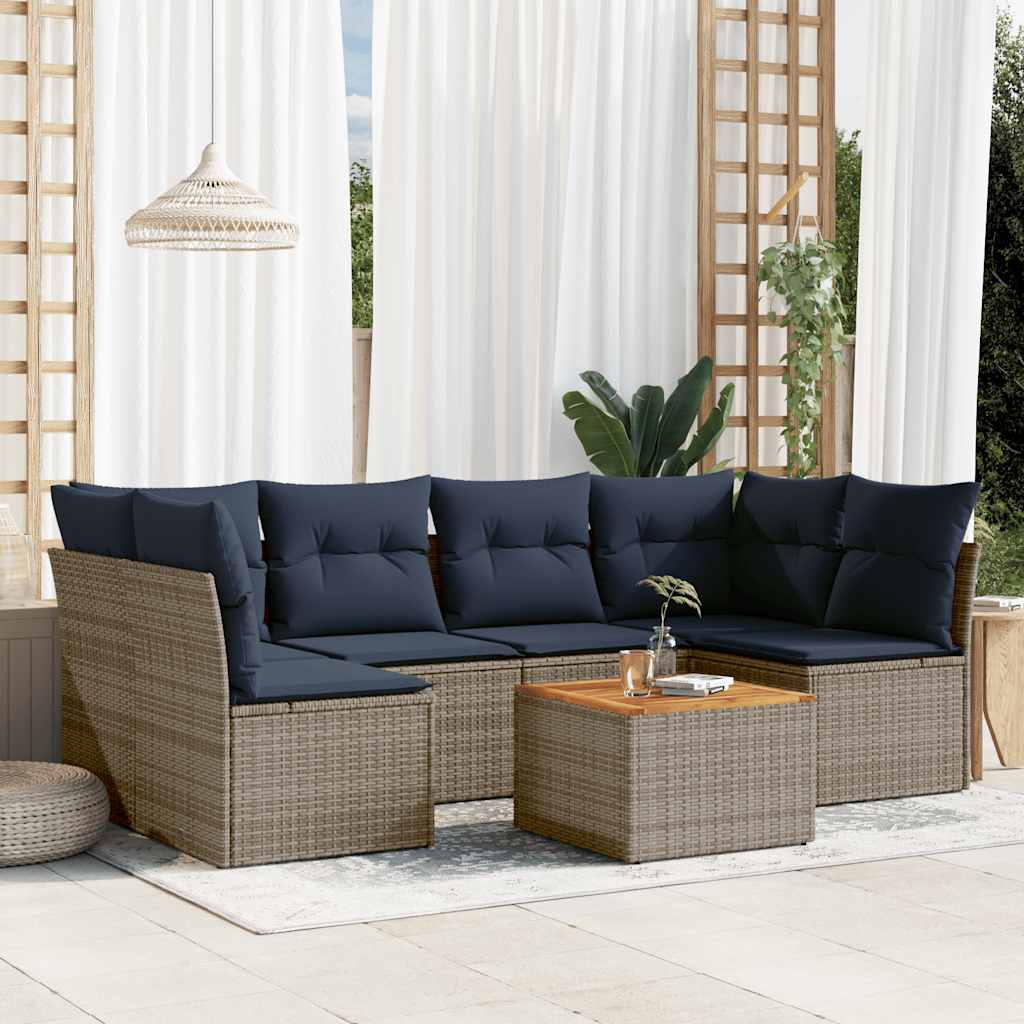 7-Tlg. Garten-Sofagarnitur Mit Kissen Poly Rattan