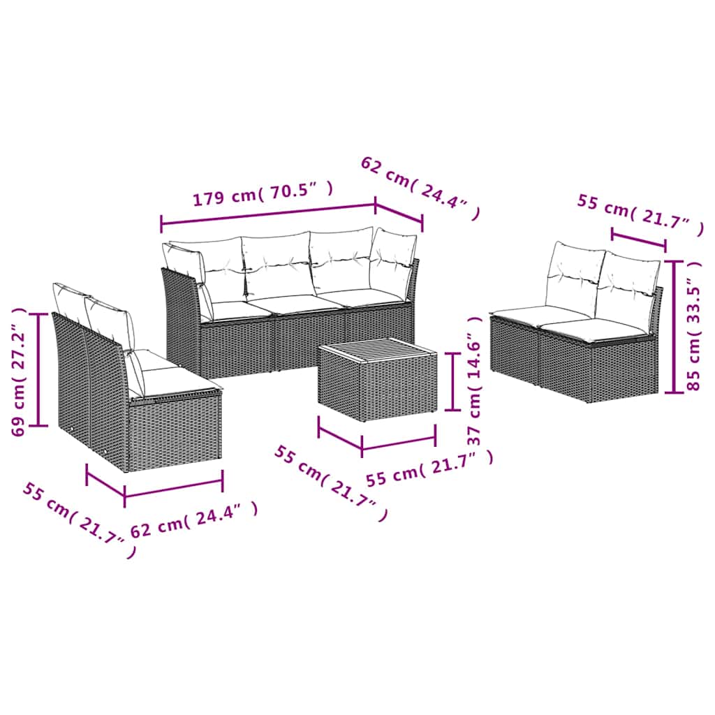 8-Tlg. Garten-Sofagarnitur Mit Kissen Poly Rattan