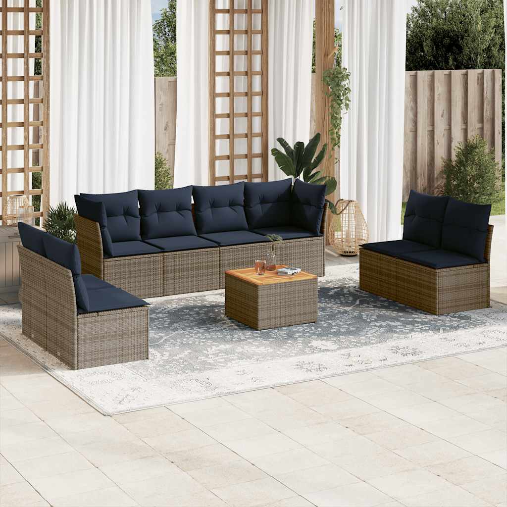 9-Tlg. Garten-Sofagarnitur Mit Kissen Poly Rattan