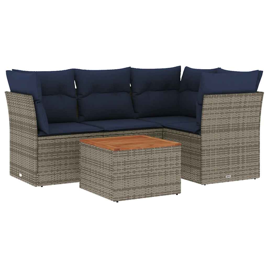 5-Tlg. Garten-Sofagarnitur Mit Kissen Poly Rattan