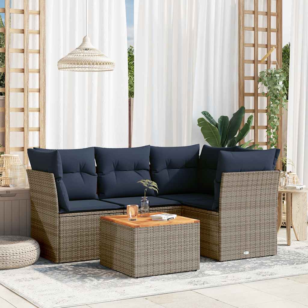 5-Tlg. Garten-Sofagarnitur Mit Kissen Poly Rattan