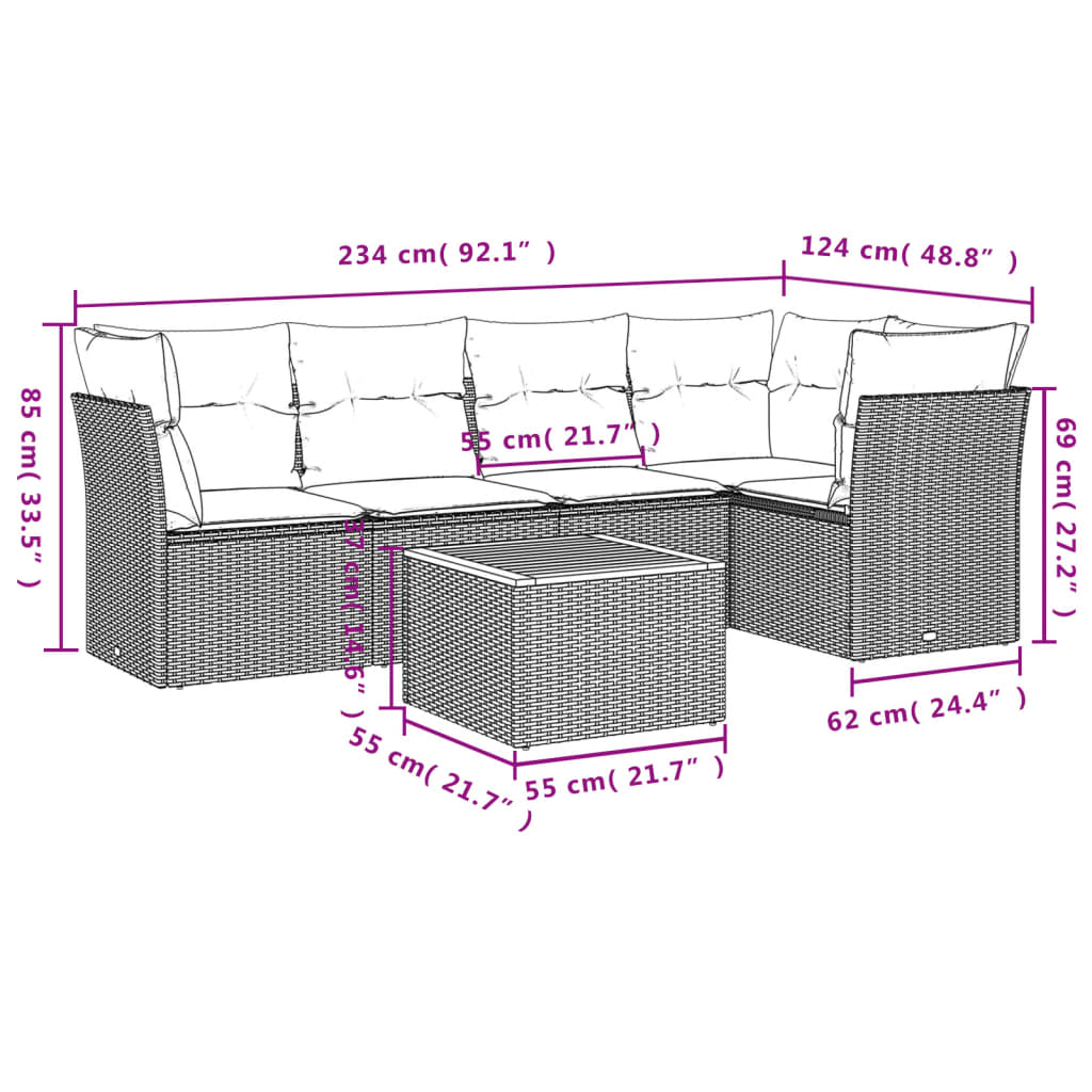 6-Tlg. Garten-Sofagarnitur Mit Kissen Poly Rattan