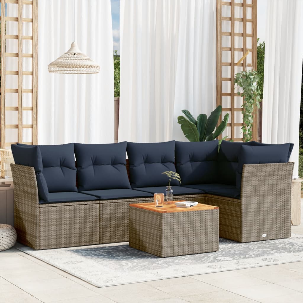 6-Tlg. Garten-Sofagarnitur Mit Kissen Poly Rattan