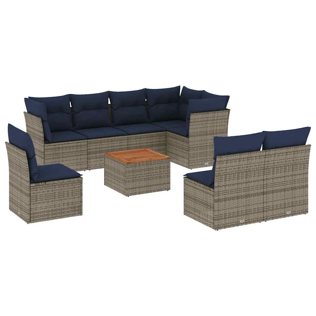 9-Tlg. Garten-Sofagarnitur Mit Kissen Poly Rattan