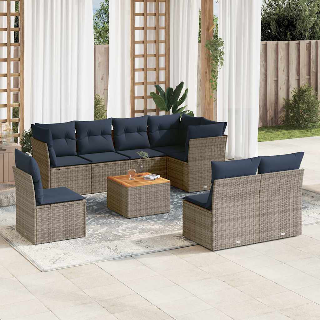 9-Tlg. Garten-Sofagarnitur Mit Kissen Poly Rattan