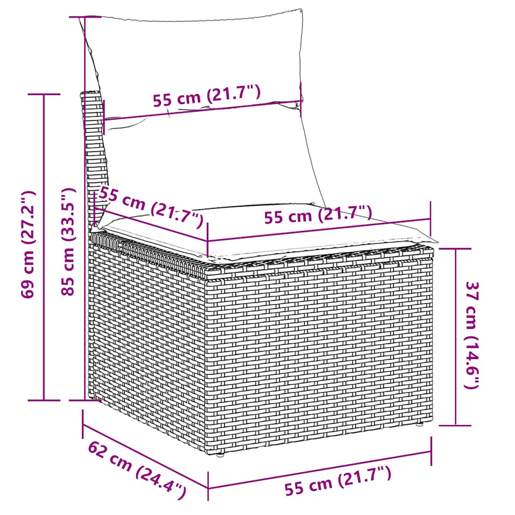 11-Tlg. Garten-Sofagarnitur Mit Kissen Poly Rattan