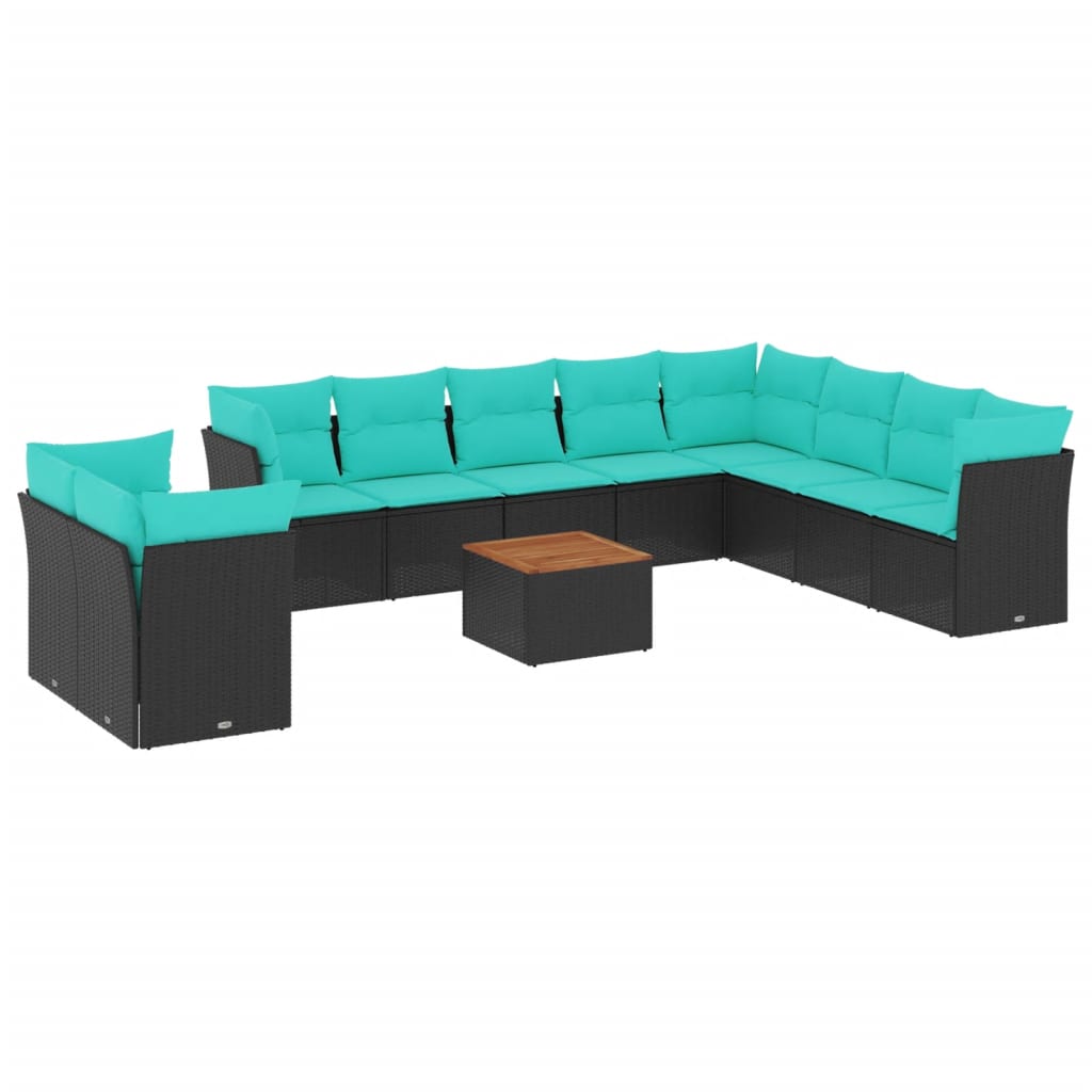 11-Tlg. Garten-Sofagarnitur Mit Kissen Poly Rattan