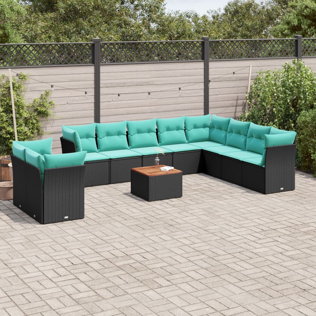 11-Tlg. Garten-Sofagarnitur Mit Kissen Poly Rattan