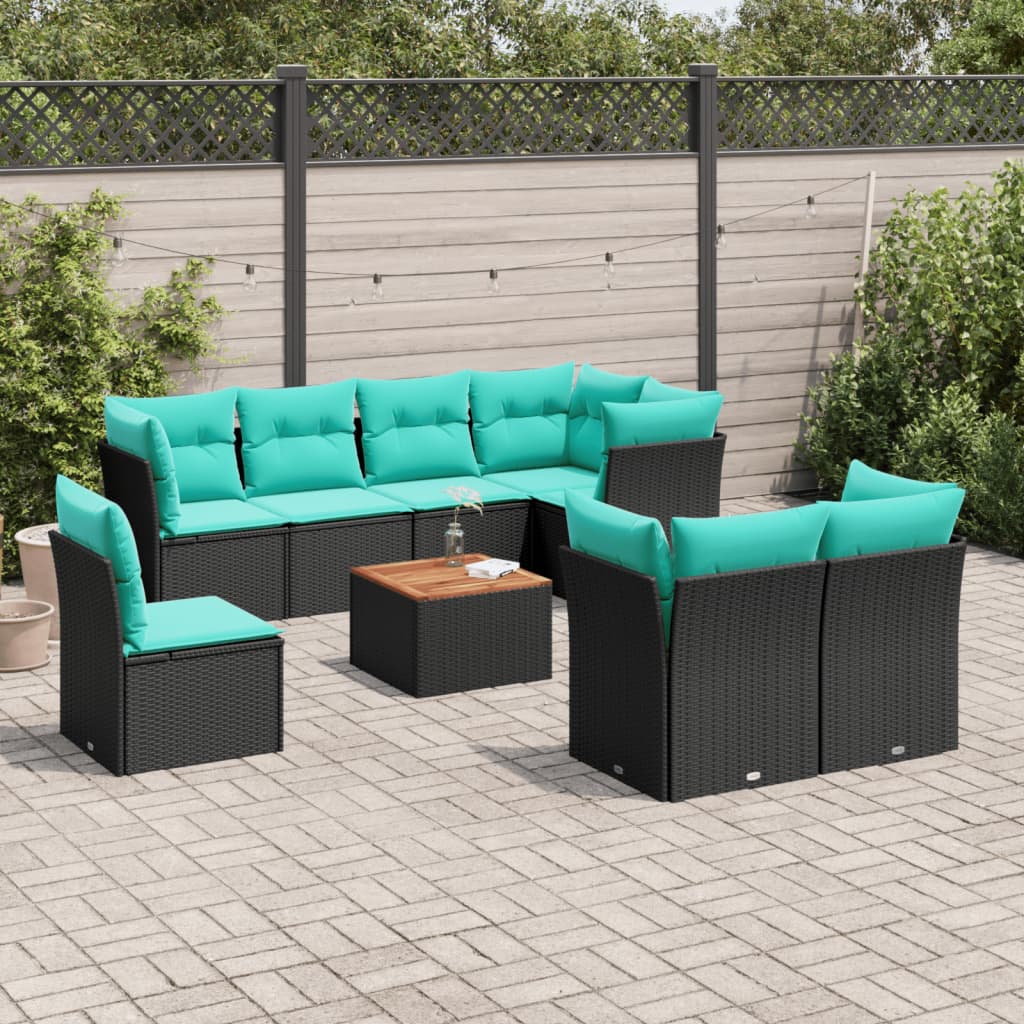 9-Tlg. Garten-Sofagarnitur Mit Kissen Poly Rattan
