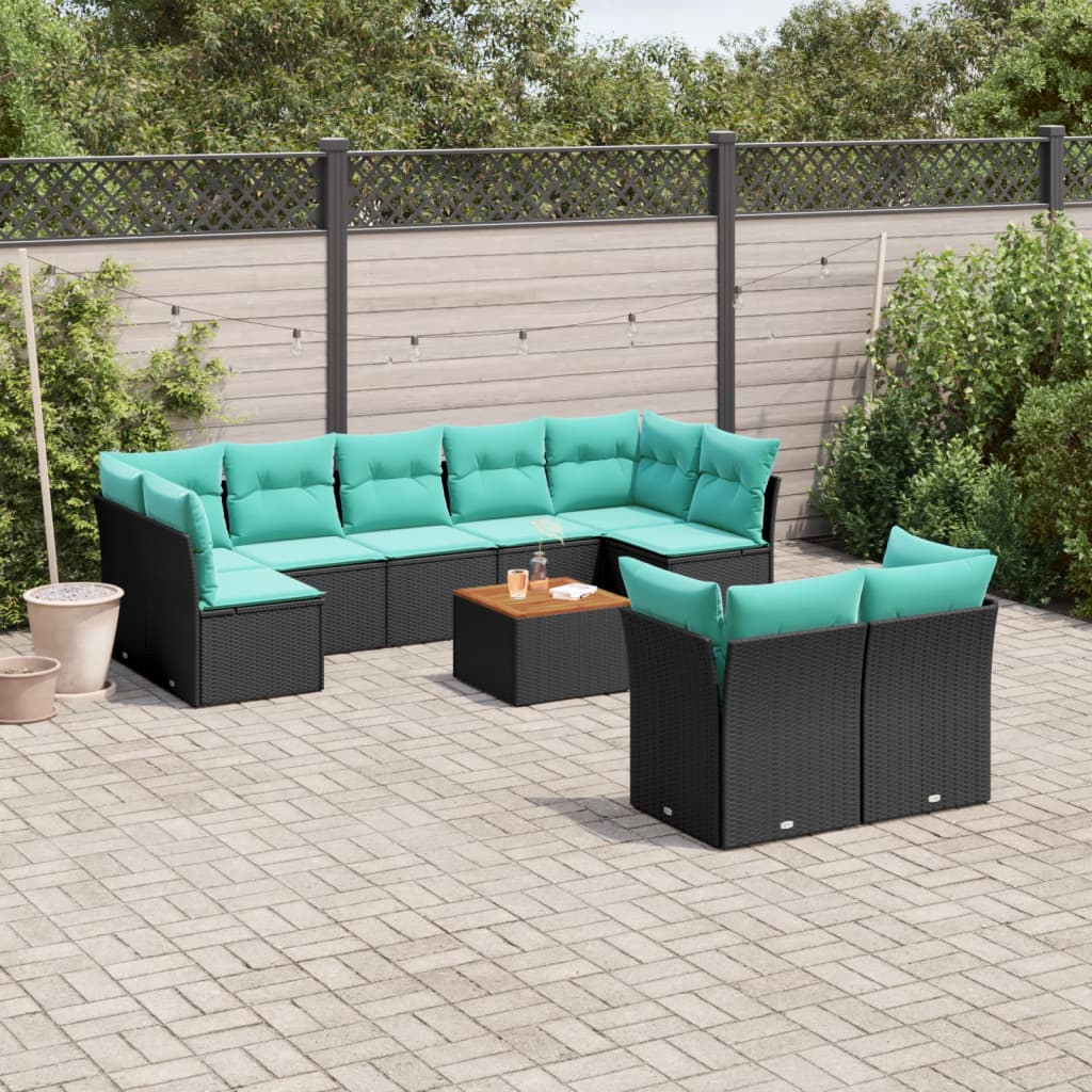 10-Tlg. Garten-Sofagarnitur Mit Kissen Poly Rattan