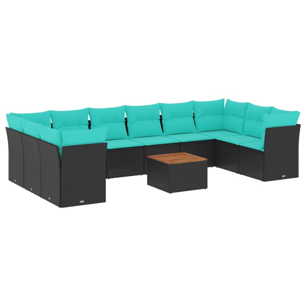 11-Tlg. Garten-Sofagarnitur Mit Kissen Poly Rattan