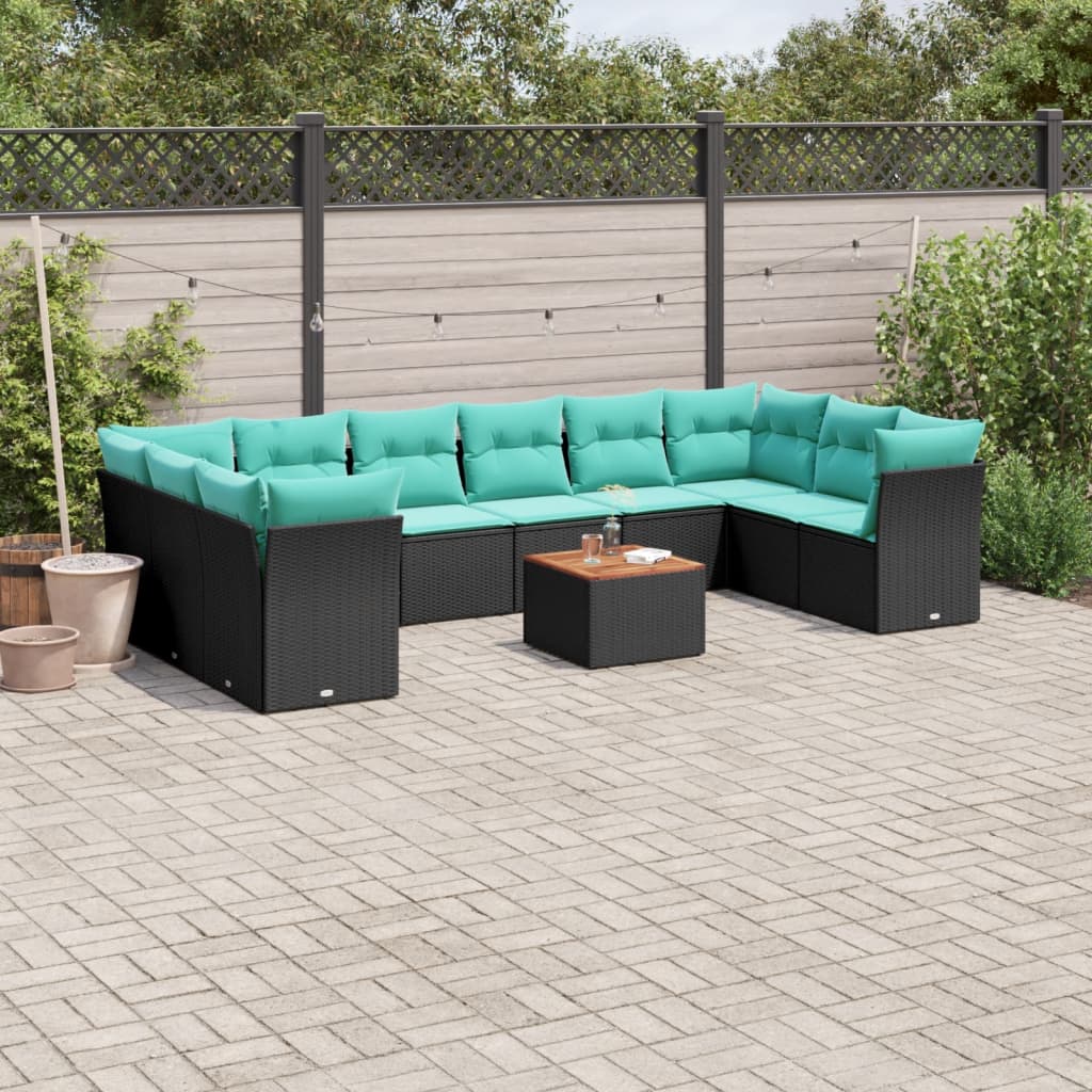 11-Tlg. Garten-Sofagarnitur Mit Kissen Poly Rattan