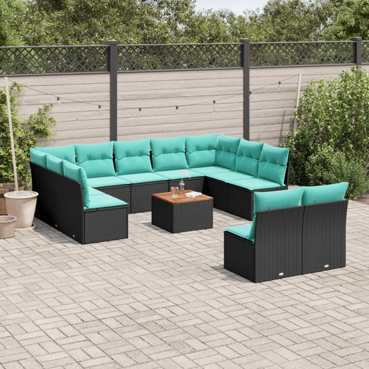12-Tlg. Garten-Sofagarnitur Mit Kissen Poly Rattan