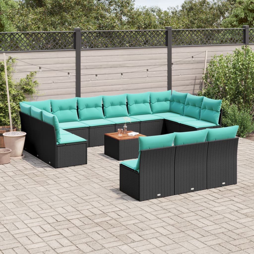 14-Tlg. Garten-Sofagarnitur Mit Kissen Poly Rattan