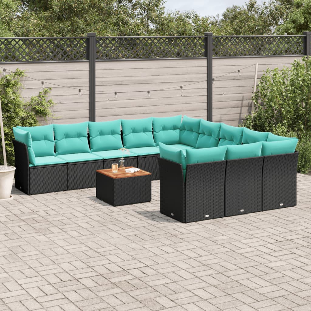 12-Tlg. Garten-Sofagarnitur Mit Kissen Poly Rattan