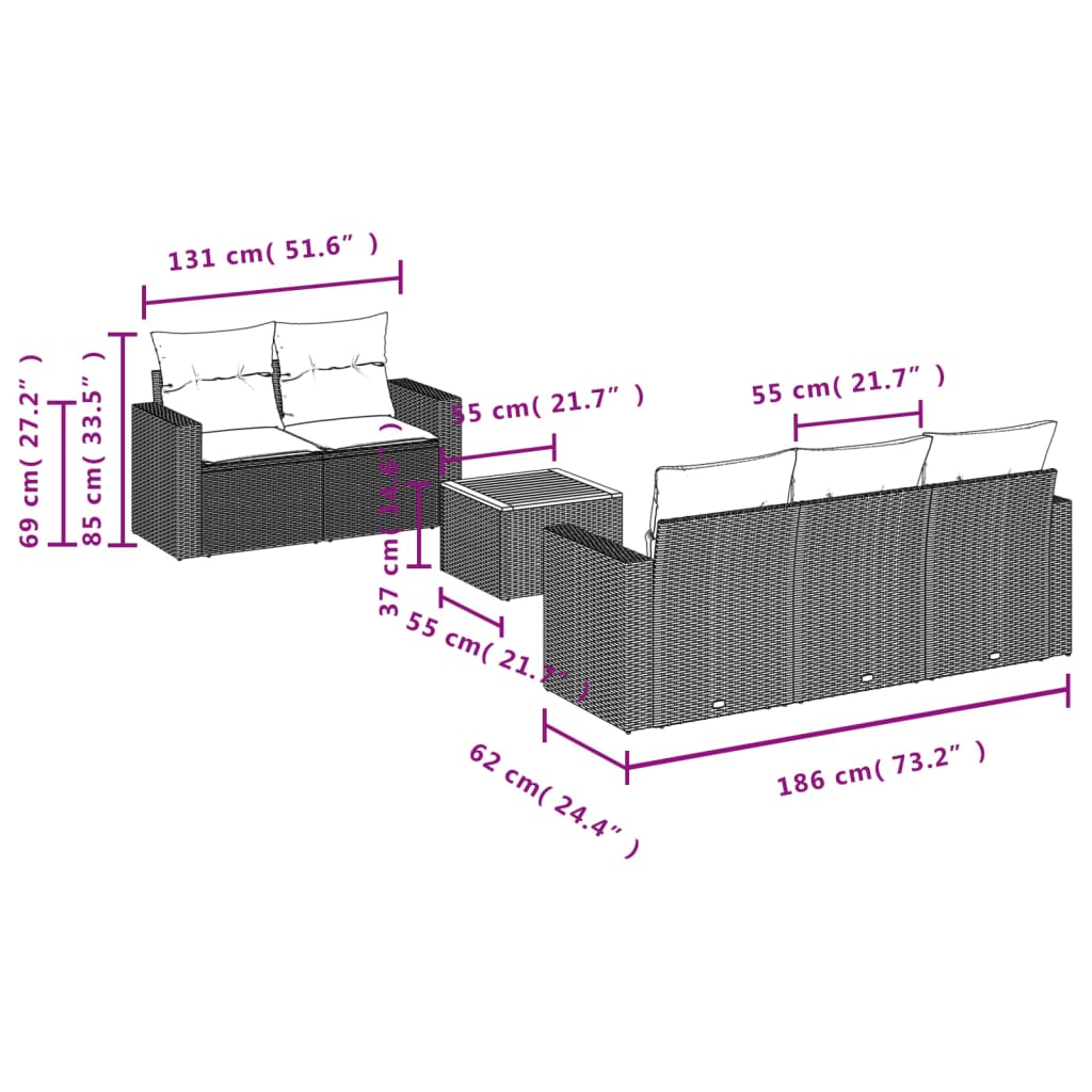 6-Tlg. Garten-Sofagarnitur Mit Kissen Poly Rattan