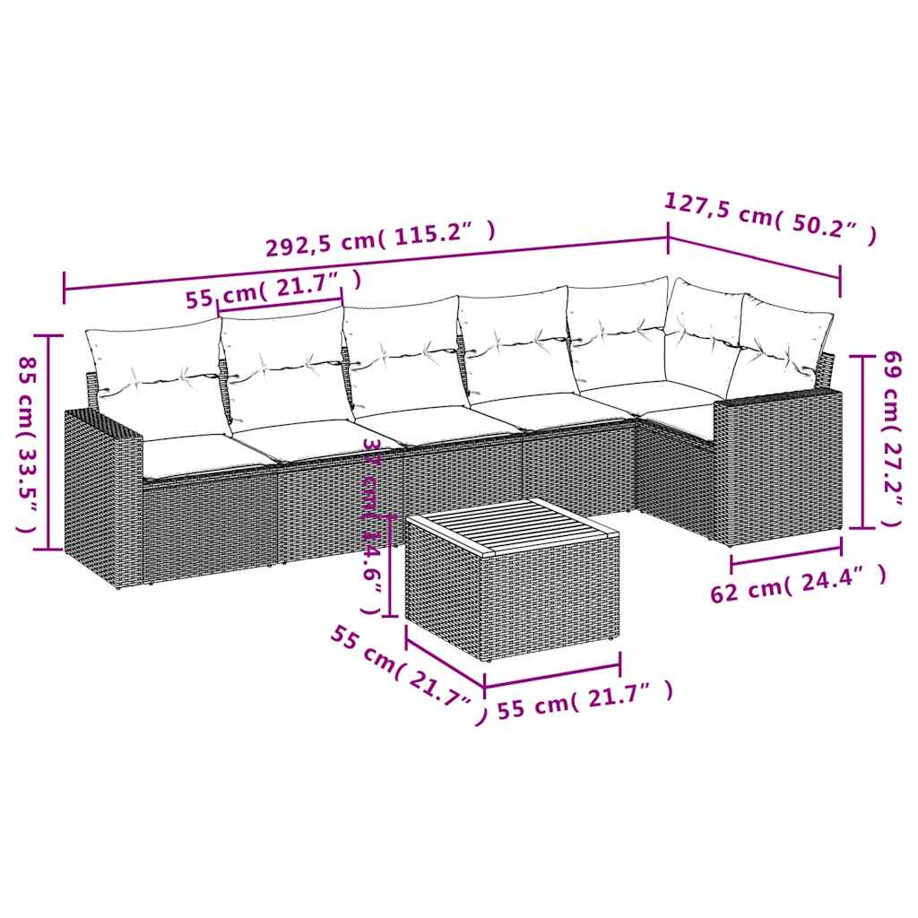 7-Tlg. Garten-Sofagarnitur Mit Kissen Poly Rattan