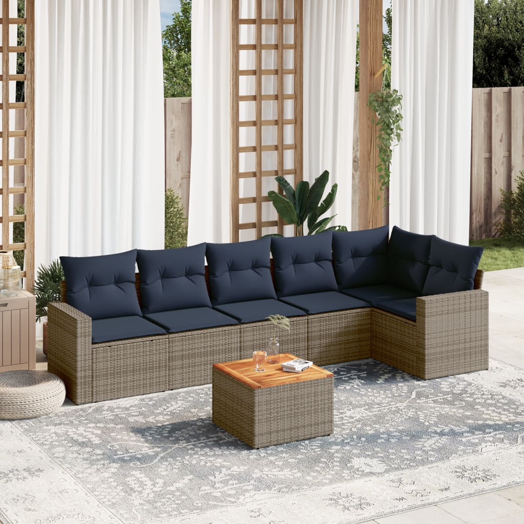 7-Tlg. Garten-Sofagarnitur Mit Kissen Poly Rattan