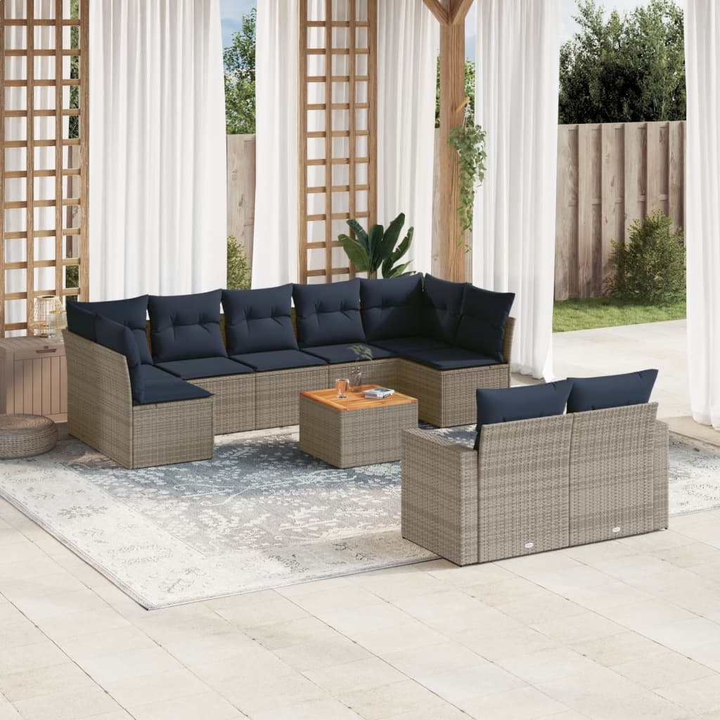 10-Tlg. Garten-Sofagarnitur Mit Kissen Poly Rattan