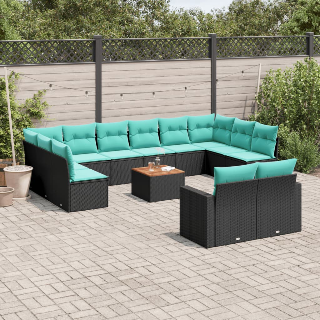 13-Tlg. Garten-Sofagarnitur Mit Kissen Poly Rattan