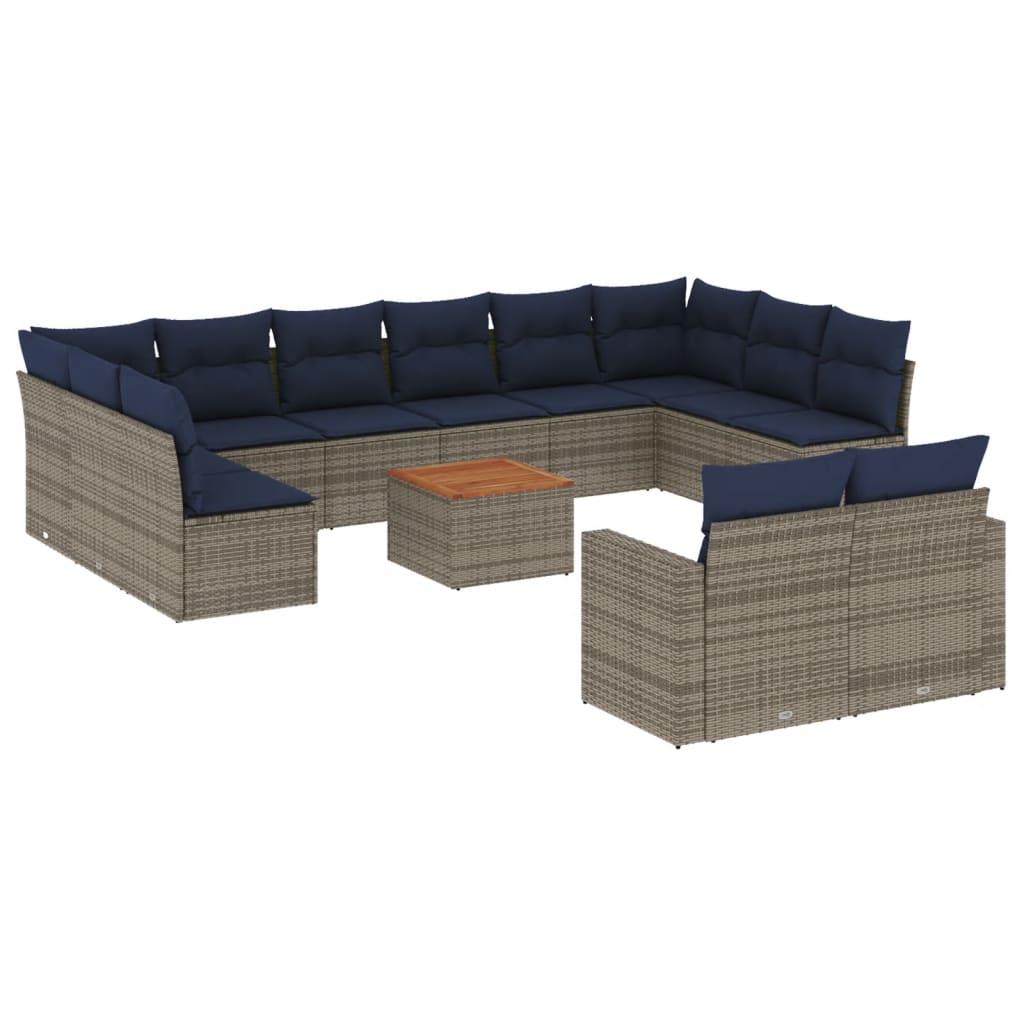 13-Tlg. Garten-Sofagarnitur Mit Kissen Poly Rattan