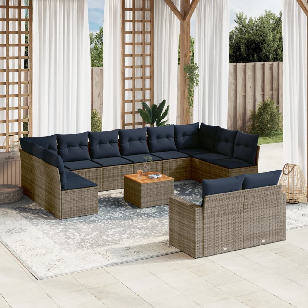 13-Tlg. Garten-Sofagarnitur Mit Kissen Poly Rattan