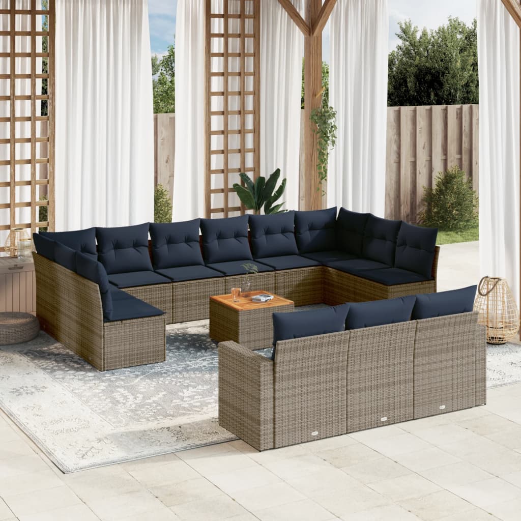 14-Tlg. Garten-Sofagarnitur Mit Kissen Poly Rattan