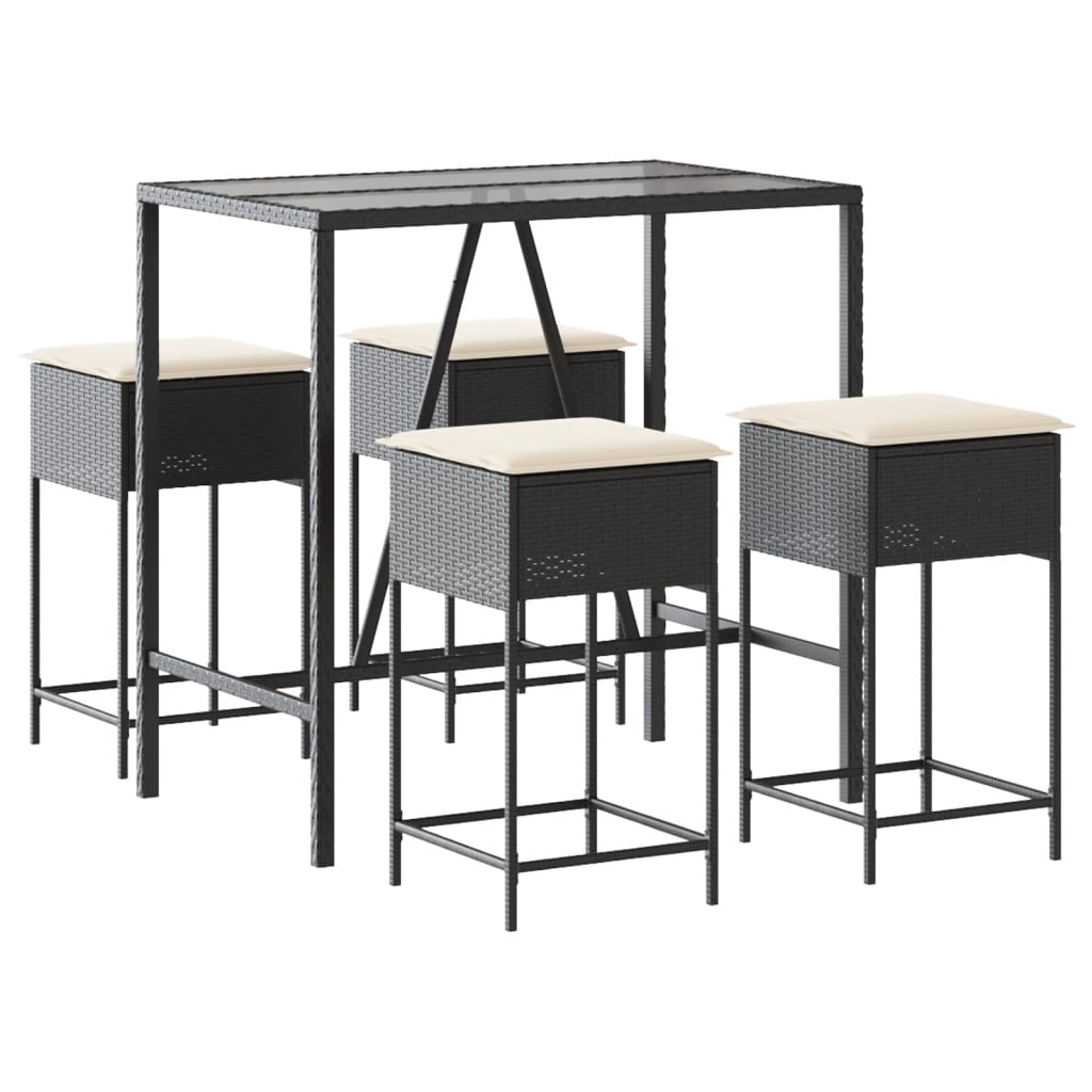 5-Tlg. Gartenbar-Set Mit Kissen Schwarz Poly Rattan