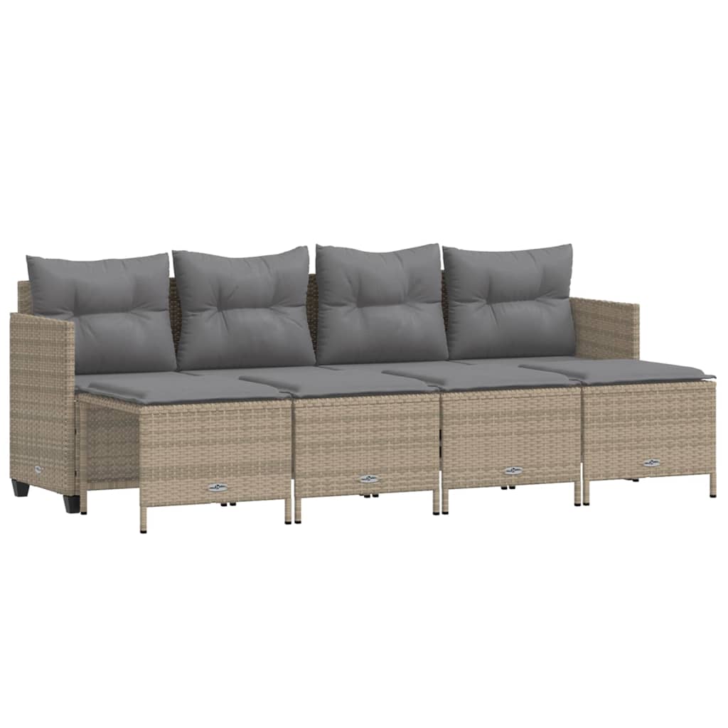 5-Tlg. Garten-Sofagarnitur Mit Kissen Beige Poly Rattan