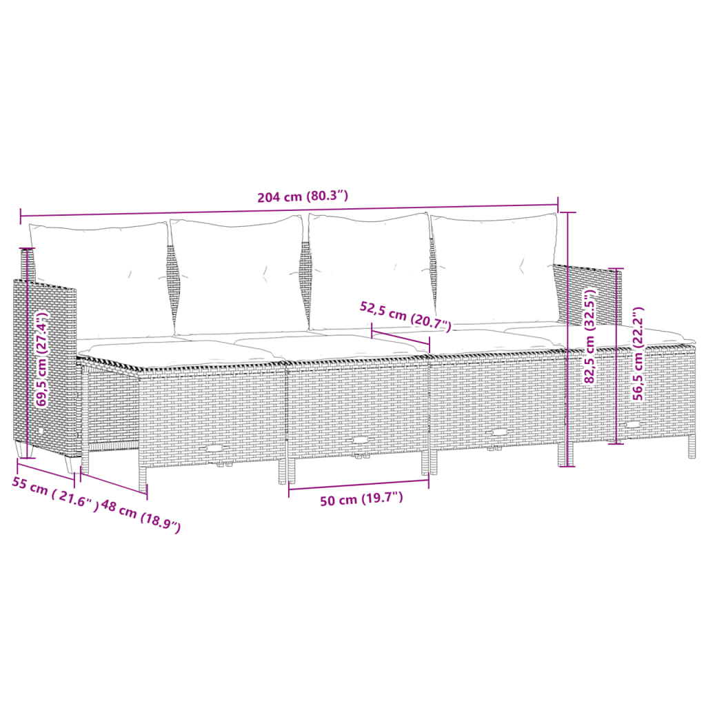 5-Tlg. Garten-Sofagarnitur Mit Kissen Beige Poly Rattan