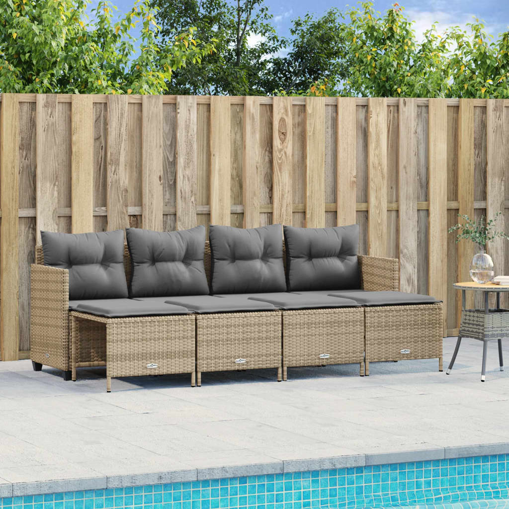 5-Tlg. Garten-Sofagarnitur Mit Kissen Beige Poly Rattan