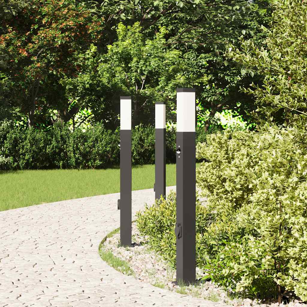 Pollerleuchten Mit Sensor&Steckdose 3 Stk. 80 Cm Schwarz Ip44