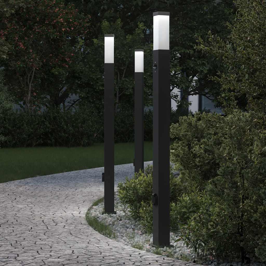 Pollerleuchten Mit Sensor&Steckdose 3 Stk. 110 Cm Schwarz Ip44