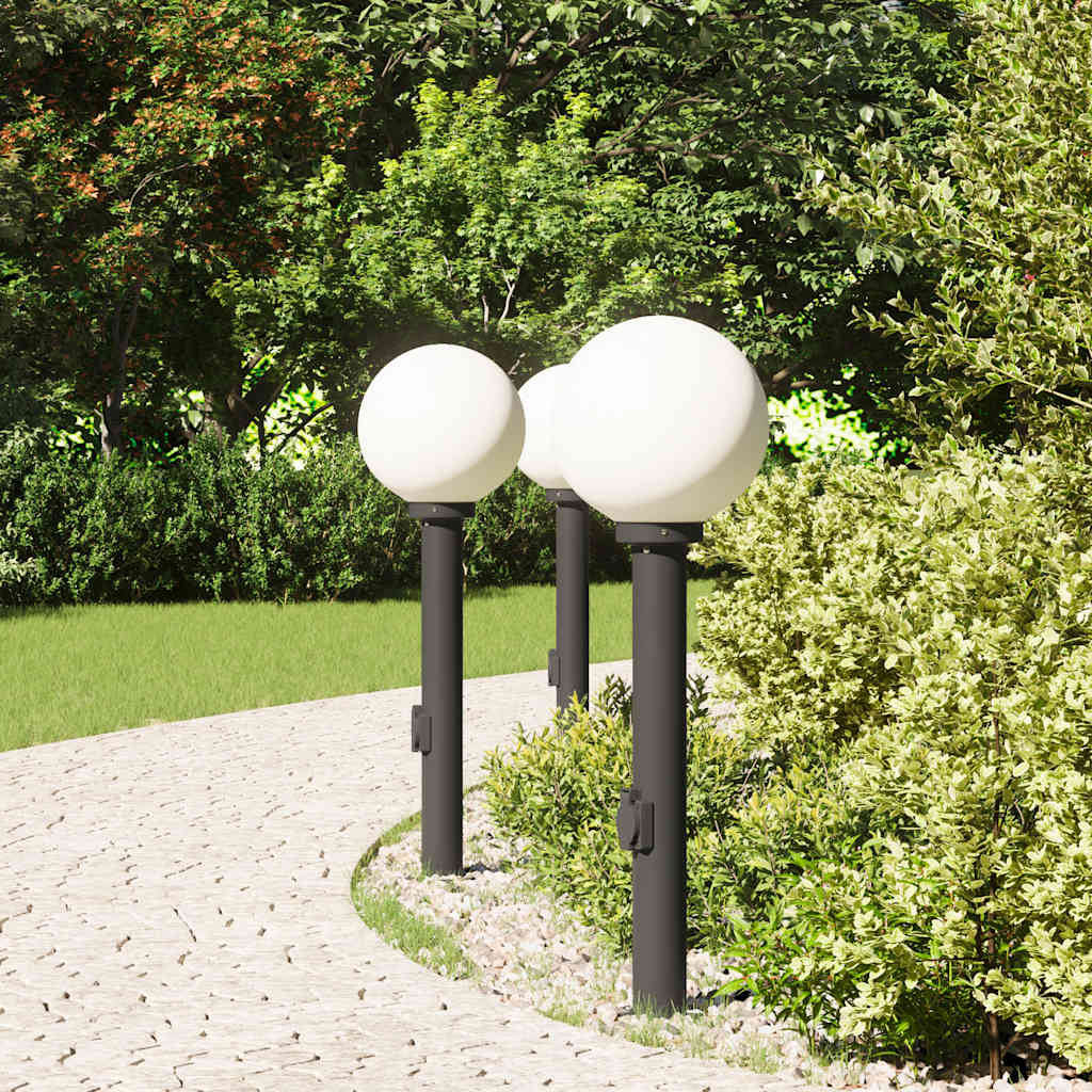 Pollerleuchten Mit Steckdose 3 Stk. 80 Cm Schwarz Ip44
